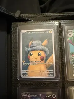 Pokemon Pikachu Card with Grey Felt Hat Van Gogh Custom Display - Image 1