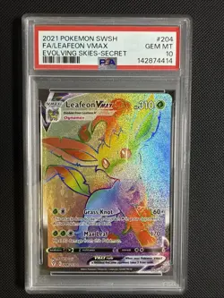 Evolving Skies Leafeon VMAX Rainbow Secret Rare Card 204/203 PSA 10 Gem Mint - Image 1