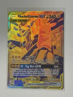 Pokemon Pikachu and Zekrom GX Tag Team Gold Full Art Promo Card SM248 - Image 1