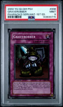 2002 Yu-Gi-Oh! Graverobber Pharaoh's Servant PSV 1st Edition Super Rare PSA 9 - Image 1