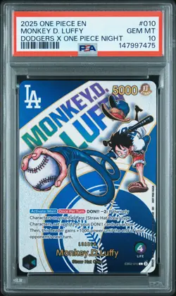 2025 ONE PIECE PROMOS DODGERS X ONE PIECE NIGHT #010 MONKEY D. LUFFY PSA 10 - Image 1