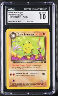 Pokemon Team Rocket 2000 43/82 Dark Primeape CGC 10 GEM MINT - Image 1