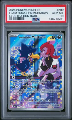 2025 POKEMON DRI EN-DESTINED RIVALS #200 TEAM ROCKET'S MURKROW PSA 10 - Image 1