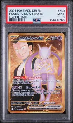 Team Rocket's Mewtwo EX 240/182 Gold Hyper Rare Destined Rivals Pokemon PSA 9 - Image 1