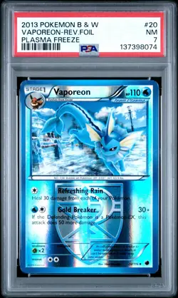 2013 POKEMON PLASMA FREEZE VAPOREON #20 REVERSE FOIL PSA 7 NM #137398074 - Image 1