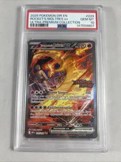 PSA 10 Team Rocket's Moltres ex 229/182 Pokemon Destined Rivals UPC Stamped 2025 - Image 1