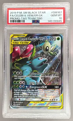 2019 Pokemon Sun Moon Tag Team Promo SM167 Celebi Venusaur GX PSA 10 145130845 - Image 1
