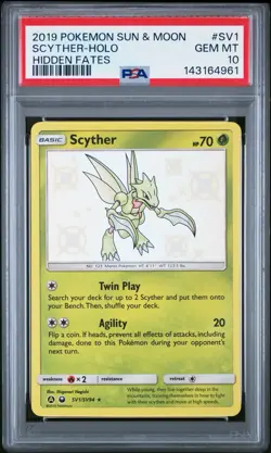 Scyther 2019 Pokemon Sun & Moon Hidden Fates Shiny Vault Rare SV1 PSA 10 - Image 1