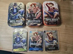 One Piece TS-02 Tin empty with Promos P-073 P-074 P-075 Luffy Sabo Ace ✅ - Image 1