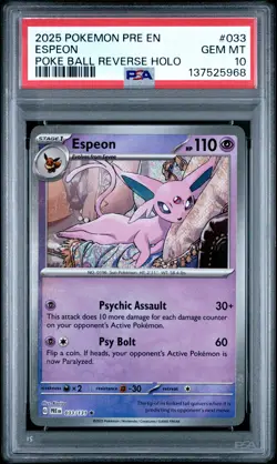 2025 Pokemon Prismatic Evolutions #033 Espeon Poke Ball - PSA GEM MT 10 - Image 1