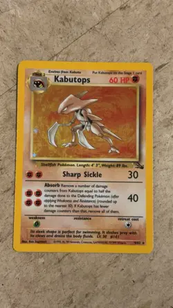 Pokemon Kabutops 9/62 Fossil Rare 60 HP Stage 2 Sharp Sickle Absorb Card 1999 - Image 1