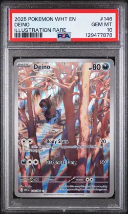 2025 POKEMON WHITE EN-WHITE FLARE ILLUSTRATION RARE #146 DEINO PSA 10 - Image 1