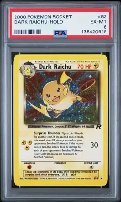 2000 Pokemon Dark Raichu Holo TCG Card 83/82 PSA 6 - Image 1