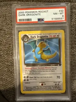 Pokemon Dark Dragonite Team Rocket Unlimited NON Holo Rare #22 PSA 8 - Image 1