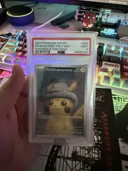 2023 Pokemon x Van Gogh Pikachu Grey Felt Hat #085 Black Star Promo PSA 9 Mint - Image 1