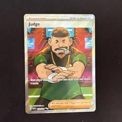 Pokemon Trainer Card Judge 228/091 Paldean Fates Full Art Ultra Rare Holo TCG - Image 1