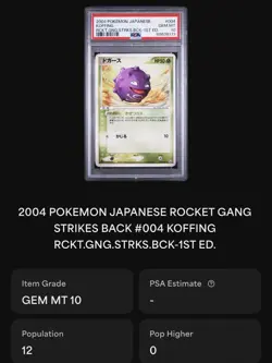 PSA 10 2004 Pokemon Koffing #004/084 Rocket Gang Strikes Back 1st Edition POP 12 - Image 2