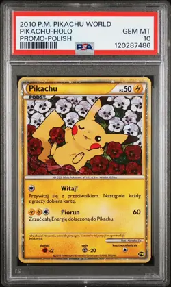 2010 POKEMON WORLD COLLECTION POLISH PROMO PIKACHU-HOLO PSA 10 - Image 1