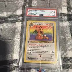 Fossil Dragonite 1st Edition PSA 10 #19/62 1999 Pokemon Card Gem Mint Rare WOTC - Image 1