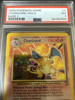 2000 Pokemon Charizard Holo #4 Base Set 2 English Near Mint PSA 7 Graded Vintage - Image 3