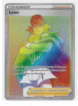 Leon 195/185 Vivid Voltage Sword & Shield Rainbow Secret Rare Pokemon TCG NM - Image 1