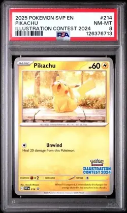 PIKACHU #214 PSA 8 2025 POKEMON SVP EN-SV BLACK STAR PROMO ILLUSTRATION CONTEST - Image 1