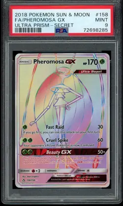 2018 Pokemon Sun Moon Ultra Prism Secret Rare FA Pheromosa GX #158 PSA 9 Low Pop - Image 1