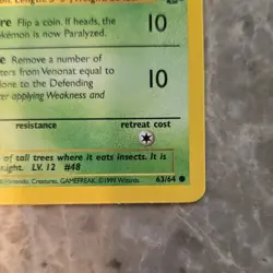 Pokemon TCG Venonat 63/64 Jungle Common Unlimited Regular Basic 1999 English - Image 2