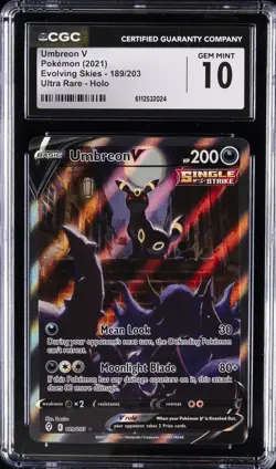 2021 POKEMON EVOLVING SKIES ULTRA RARE - HOLO #189/203 UMBREON V CGC 10 GEM MINT - Image 1