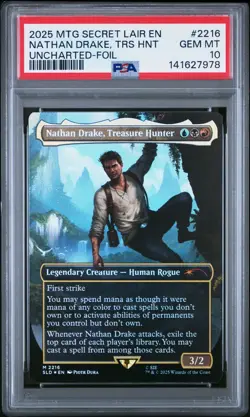 2025 MAGIC THE GATHERING SECRET LAIR #2216 NATHAN DRAKE UNCHARTED FOIL PSA 10 - Image 1