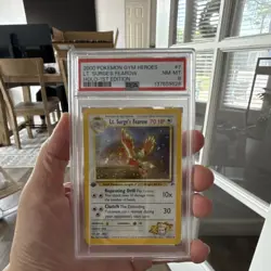 PSA 8 Lt. Surge's Fearow 7/132 Gym Heroes 1st Edition Holo Rare Pokemon 2000 - Image 1