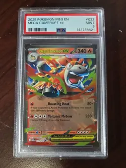2025 POKEMON MEG EN-MEGA EVOLUTION #022 MEGA CAMERUPT EX PSA 9 #022 - Image 1