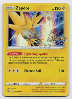 Zapdos Holo Holo Rare Pokemon GO 029/078 NM - Image 1