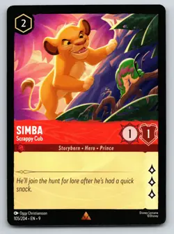 Disney Lorcana Simba - Scrappy Cub Into the Inklands Rare #123/204 NM - Image 1