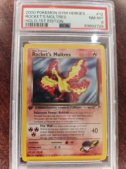 Rocket's Moltres Gym Heros 1st Edition Holo Pokemon Card WOTC NM Mint PSA 8 - Image 1