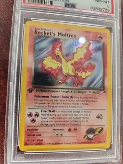 Rocket's Moltres Gym Heros 1st Edition Holo Pokemon Card WOTC NM Mint PSA 8 - Image 2