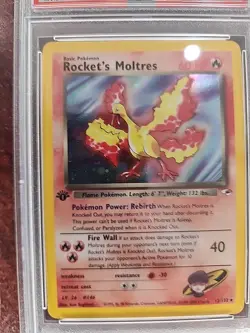 Rocket's Moltres Gym Heros 1st Edition Holo Pokemon Card WOTC NM Mint PSA 8 - Image 3