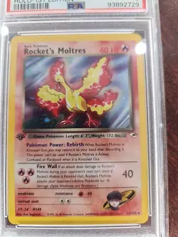Rocket's Moltres Gym Heros 1st Edition Holo Pokemon Card WOTC NM Mint PSA 8 - Image 4