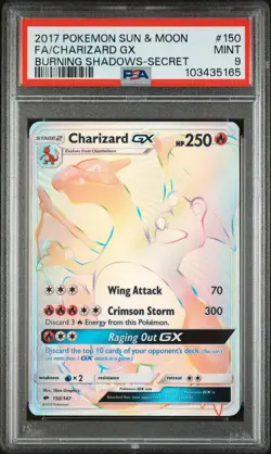 2017 POKEMON SUN & MOON BURNING SHADOWS SECRET #150 FULL ART/CHARIZARD GX PSA 9 - Image 1