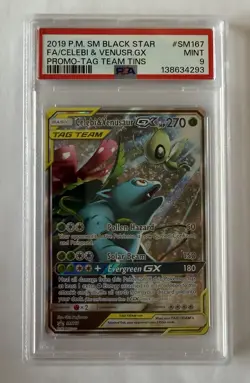 2019 POKEMON SM BLACK STAR PROMO #SM167 FULL ART/CELEBI & VENUSAUR GX PSA 9 - Image 1