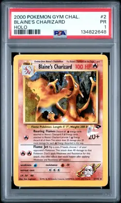 PSA 1 PR 2000 Gym Challenge Blaine's Charizard 2/132 Holo Foil Pokemon Unlimited - Image 1