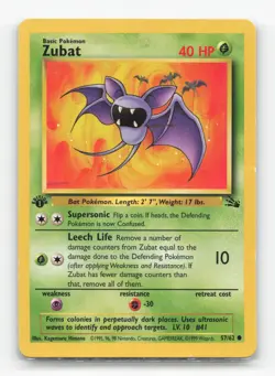 Pokemon TCG - Zubat 57/62 Moderately Played Common Fossil 1st Edition - Image 1