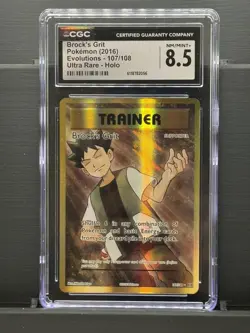 Brock's Grit *CGC 8.5* Ultra Rare Full Art Holo *Evolutions* #107 *2016* Pokemon - Image 1