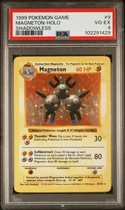 1999 Pokemon Base Set Magneton Shadowless Holo 9/102 - PSA 4 VG-EX - Image 1