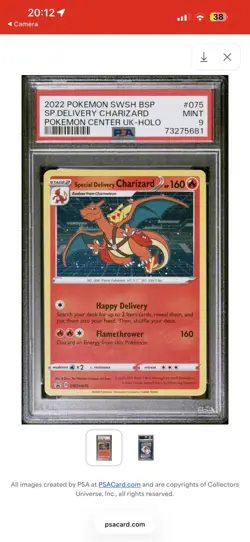 Pokemon Sword & Shield Special Delivery Charizard Holo SWSH075 Promo PSA 9 - Image 1