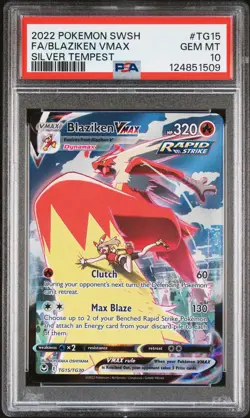 2022 POKEMON SWORD & SHIELD SILVER TEMPEST #TG15 FULL ART/BLAZIKEN VMAX PSA 10 - Image 1