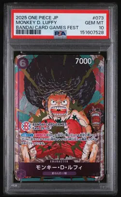 PSA 10 MONKEY D. LUFFY 073 2024 ONE PIECE JAP PROMOS | BANDAI CARD GAMES FEST - Image 1