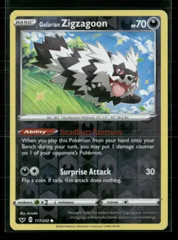 Galarian Zigzagoon 117/202 Common Sword & Shield Pokemon Reverse Holo Near Mint - Image 1