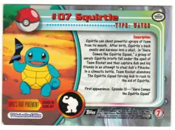 1999 TOPPS POKEMON - # 07 SQUIRTLE - BLACK LOGO - TV ANIMATION- LOOK !! - Image 2