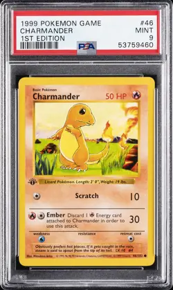 1999 POKEMON BASE SET 1ST EDITION #46 CHARMANDER PSA 9 - Image 1